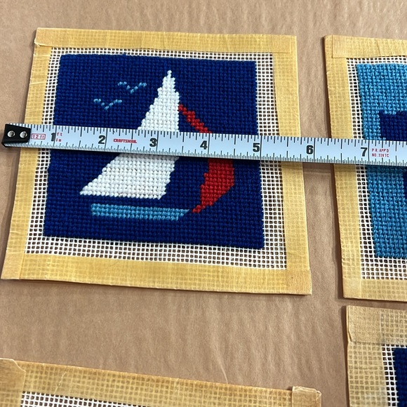 Vintage embroidery set of 4 handmade squares ready to frame. - Picture 5 of 7